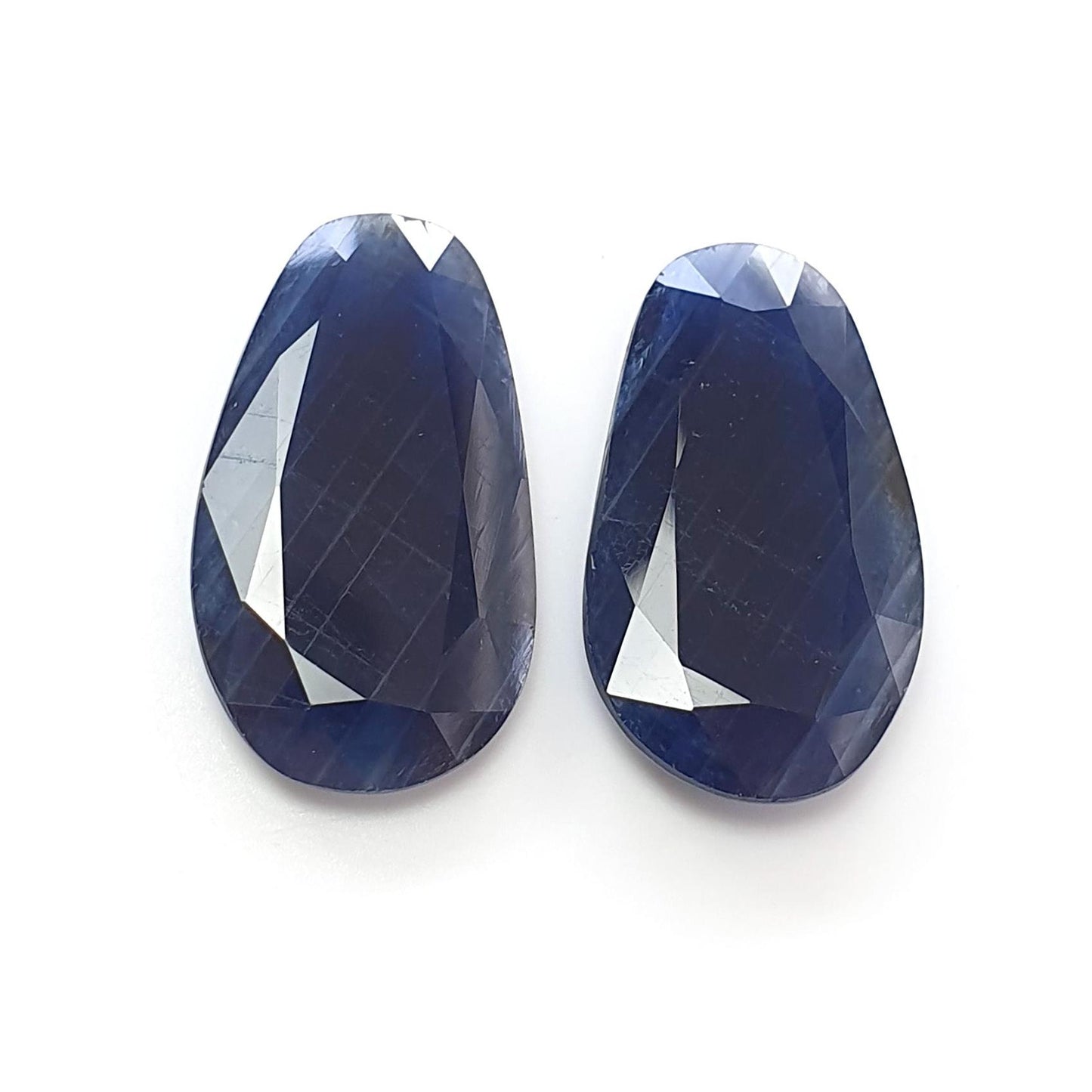 Blue Sapphire Gemstone Normal Cut : Natural Untreated Unheated Both Side Faceted Sapphire Uneven Shape Pair