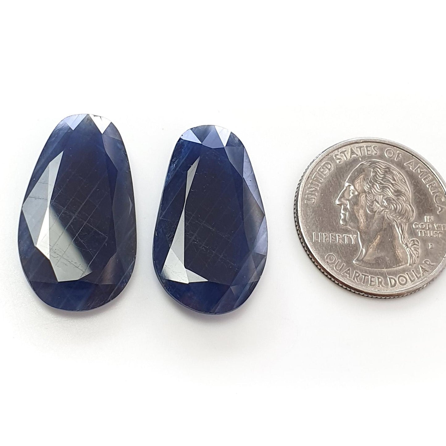Blue Sapphire Gemstone Normal Cut : Natural Untreated Unheated Both Side Faceted Sapphire Uneven Shape Pair