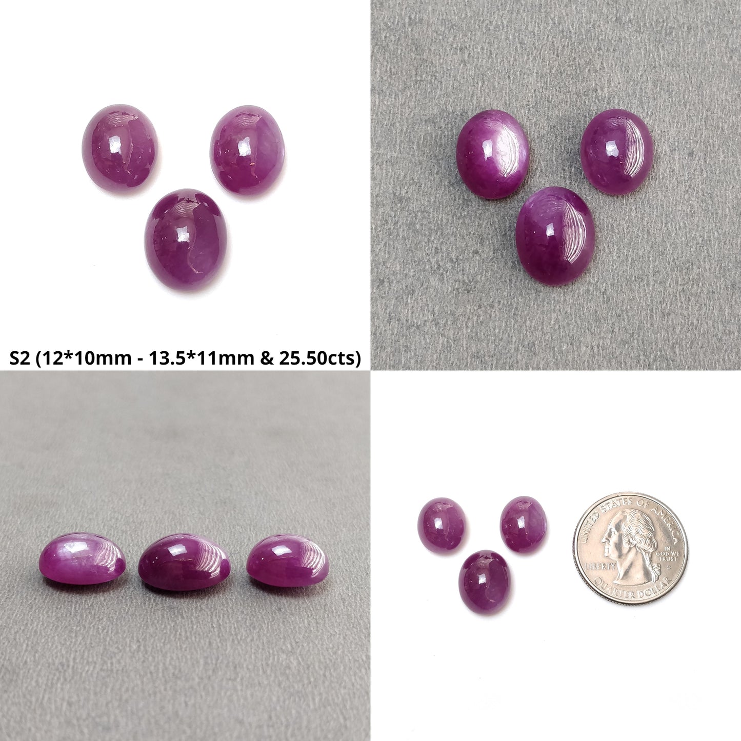 Ruby Gemstone Cabochon : Natural Untreated Unheated Ruby Oval Shape 3pcs Sets