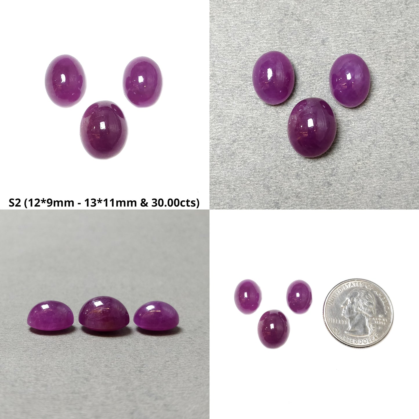 Ruby Gemstone Cabochon : Natural Untreated Unheated Ruby Oval Shape 3pcs Sets