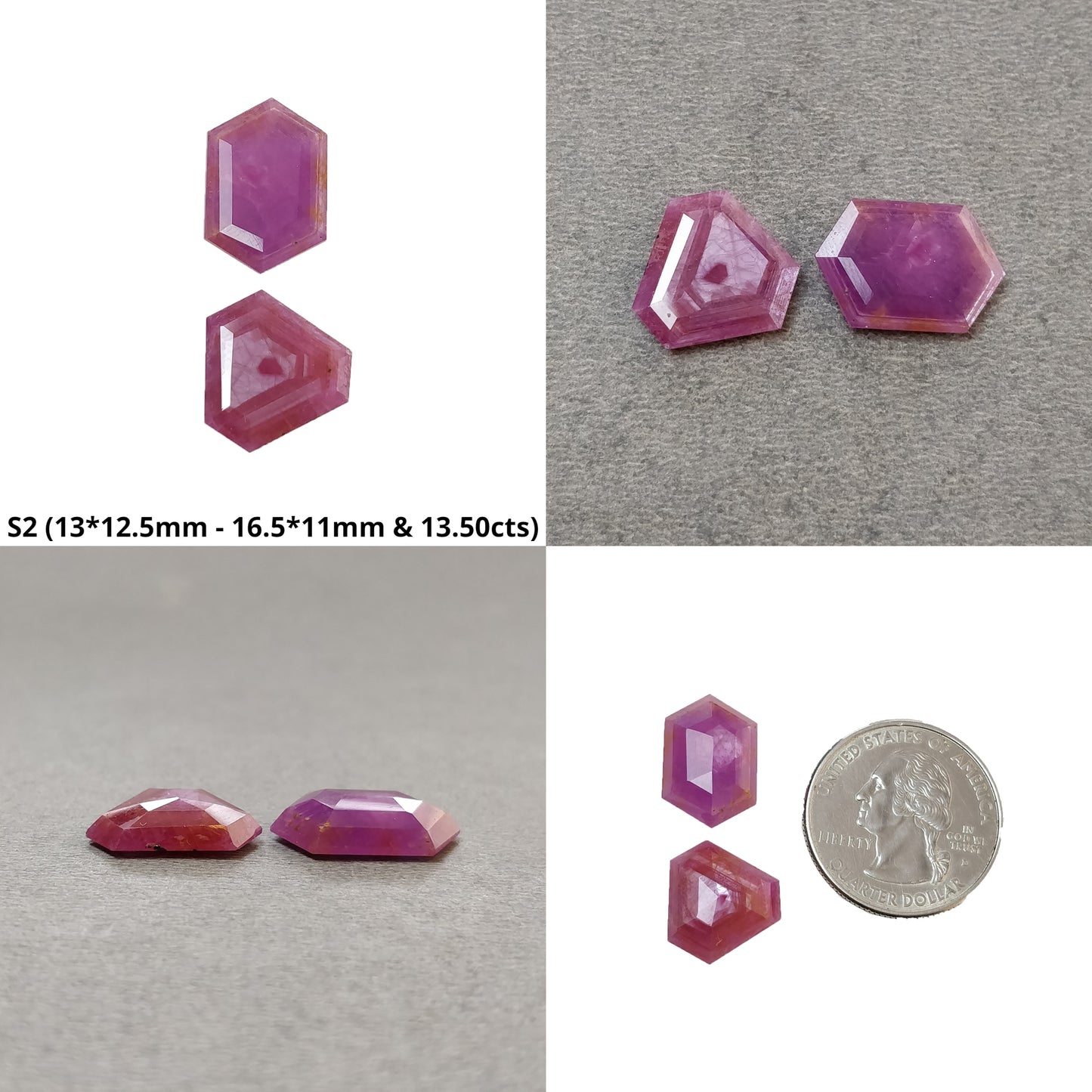 Sapphire Gemstone Normal Cut : Natural Untreated Unheated Raspberry Pink Sheen Sapphire Hexagon Uneven Shape Sets