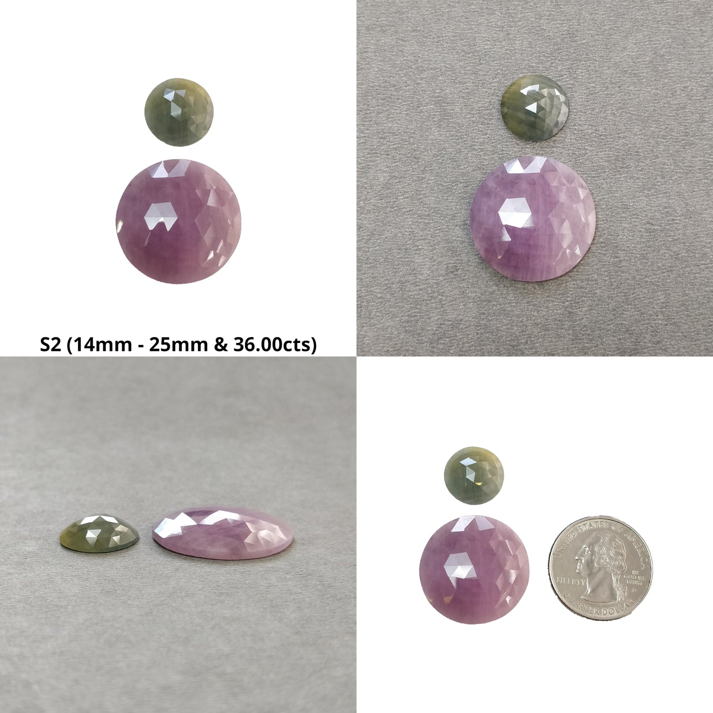 Pink & Yellow Blue Sapphire Gemstone Rose Cut : Natural Untreated Unheated Round And Uneven Shape 2pcs Sets
