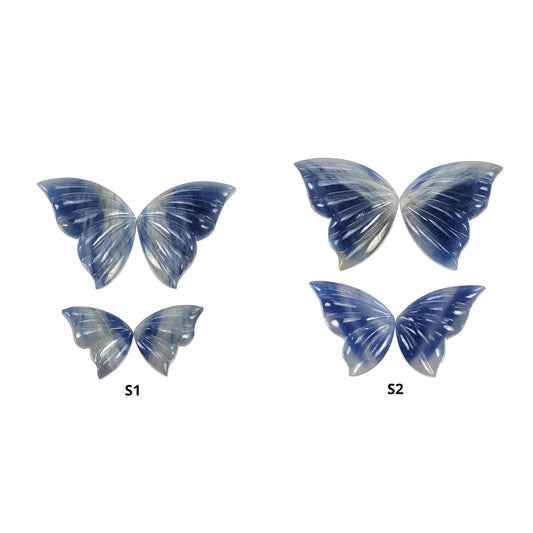 MULTI SAPPHIRE Gemstone Carving : Natural Untreated Bi-Color Sapphire Hand Carved Butterfly 2pairs Set