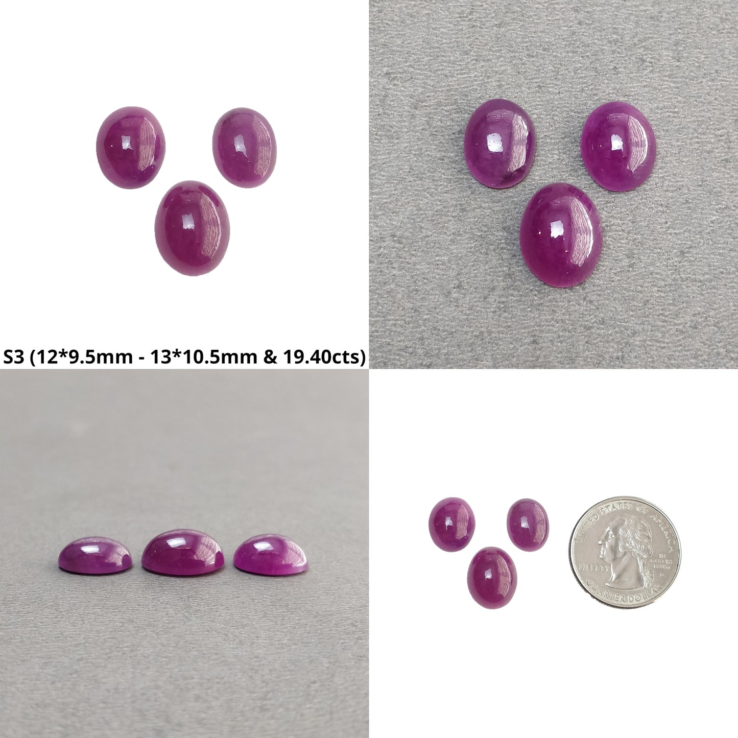 Ruby Gemstone Cabochon : Natural Untreated Unheated Ruby Oval Shape 3pcs Sets
