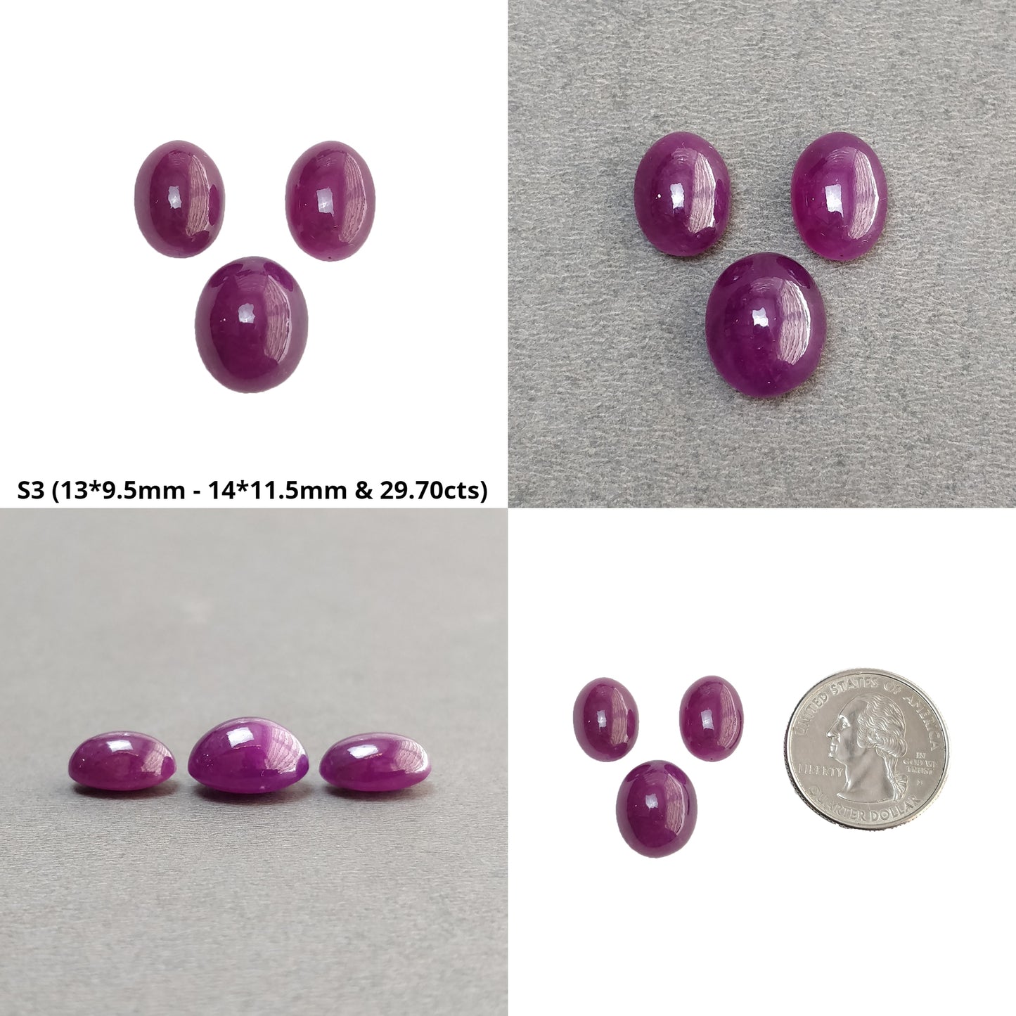 Ruby Gemstone Cabochon : Natural Untreated Unheated Ruby Oval & Cushion Shape 3pcs Sets