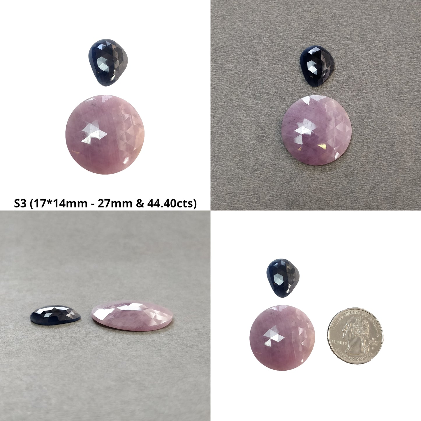Pink & Yellow Blue Sapphire Gemstone Rose Cut : Natural Untreated Unheated Round And Uneven Shape 2pcs Sets