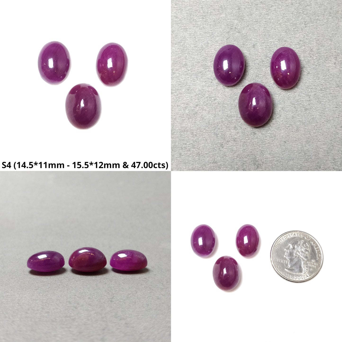 Ruby Gemstone Cabochon : Natural Untreated Unheated Ruby Oval Shape 3pcs Sets