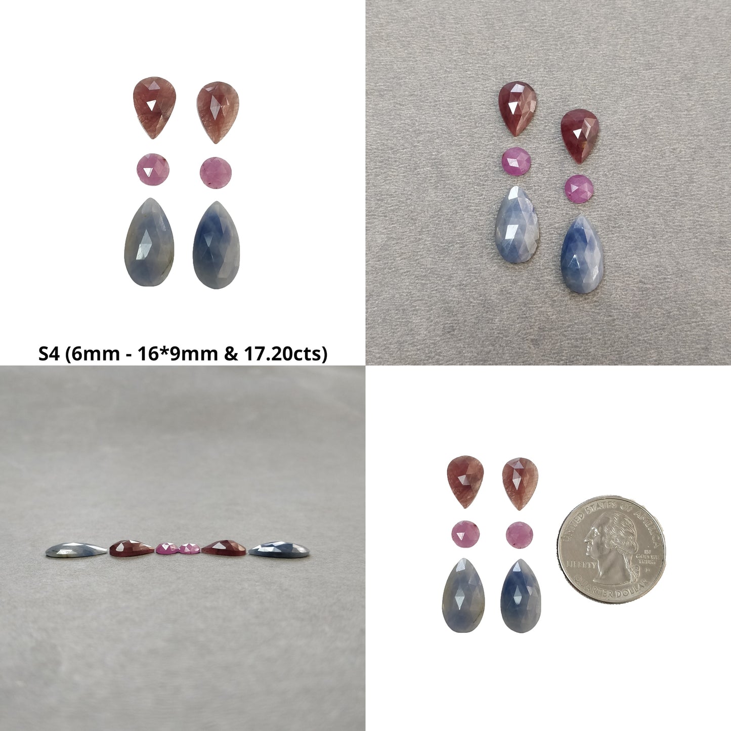 Multi Sapphire Gemstone Rose Cut : Natural Untreated Unheated Sapphire Bi-Color Pear Shape Sets For Jewelry