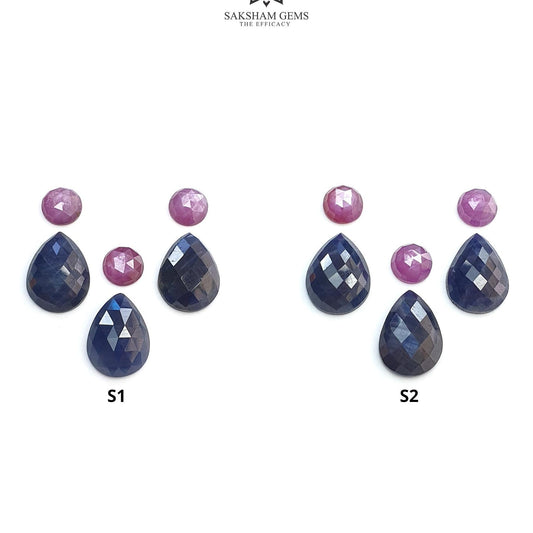 Blue & Pink Sapphire Gemstone Checker And Rose Cut : Natural Untreated Unheated Sapphire Pear Round Shape 6pcs Sets
