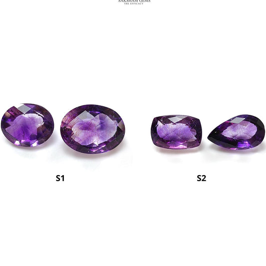 Rutile Amethyst Quartz Gemstone Checker Cut: Natural Untreated Purple Amethyst Oval, Pear & Baguette Shape 2pcs Set for Jewelry February Birthstone