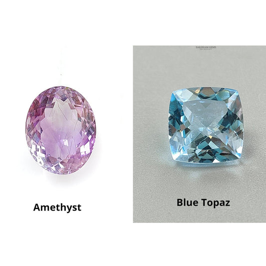 Purple Amethyst Quartz & Blue Topaz Gemstone Faceted Cut : Natural Untreated Amethyst, Topaz Oval, Cushion Shapes 1pc For Ring/Pendant