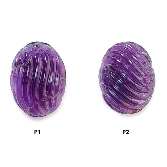 Purple Amethyst Quartz Gemstone Carving: Natural Untreated Unheated Amethyst Hand Carved Oval Shape 1pc for Jewelry February Birthstone