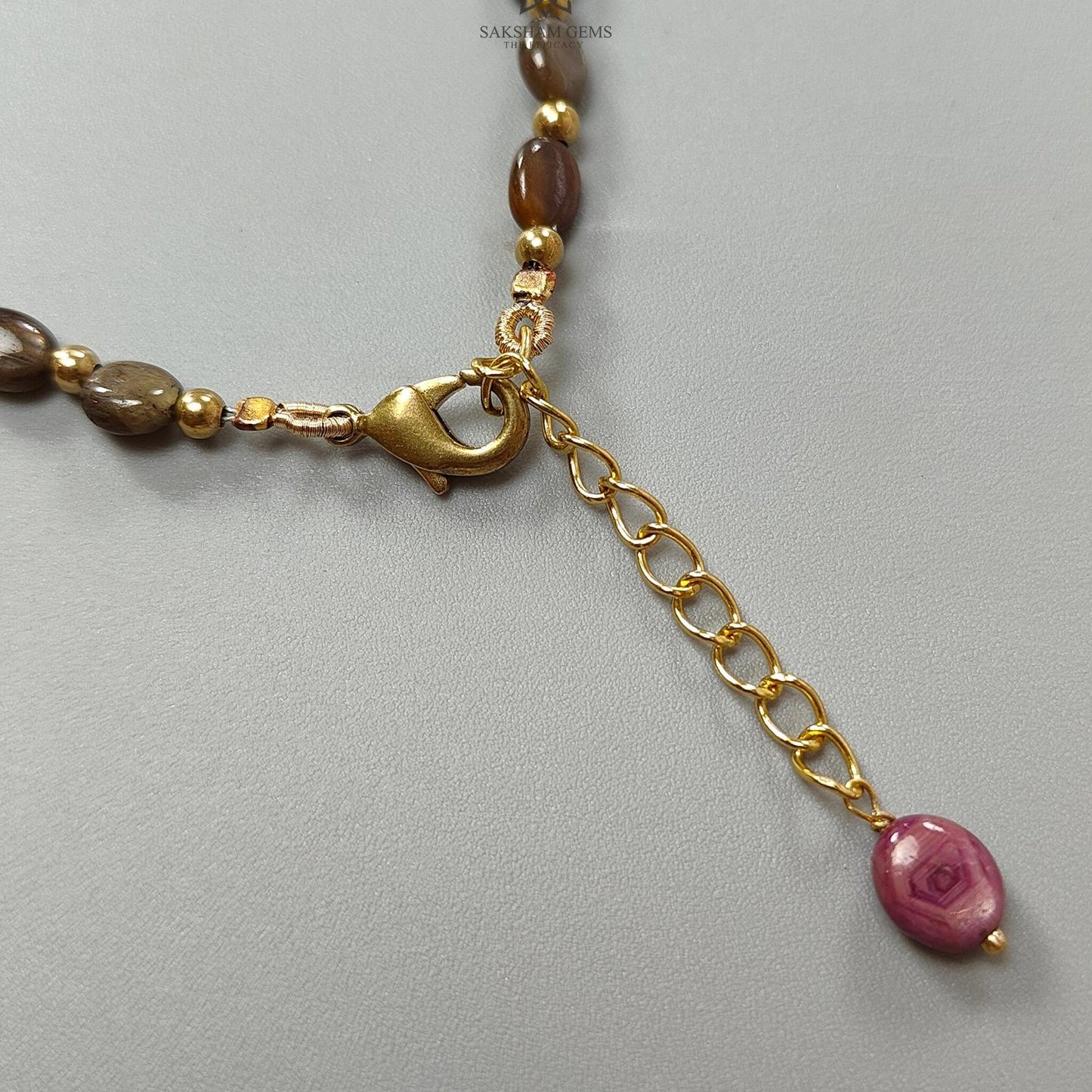 Golden Brown Chocolate Sapphire Beads Bracelet: 39.75cts Natural Untreated Ruby Oval Plain Brass Bracelet 7*5mm - 13*9mm 6.50"