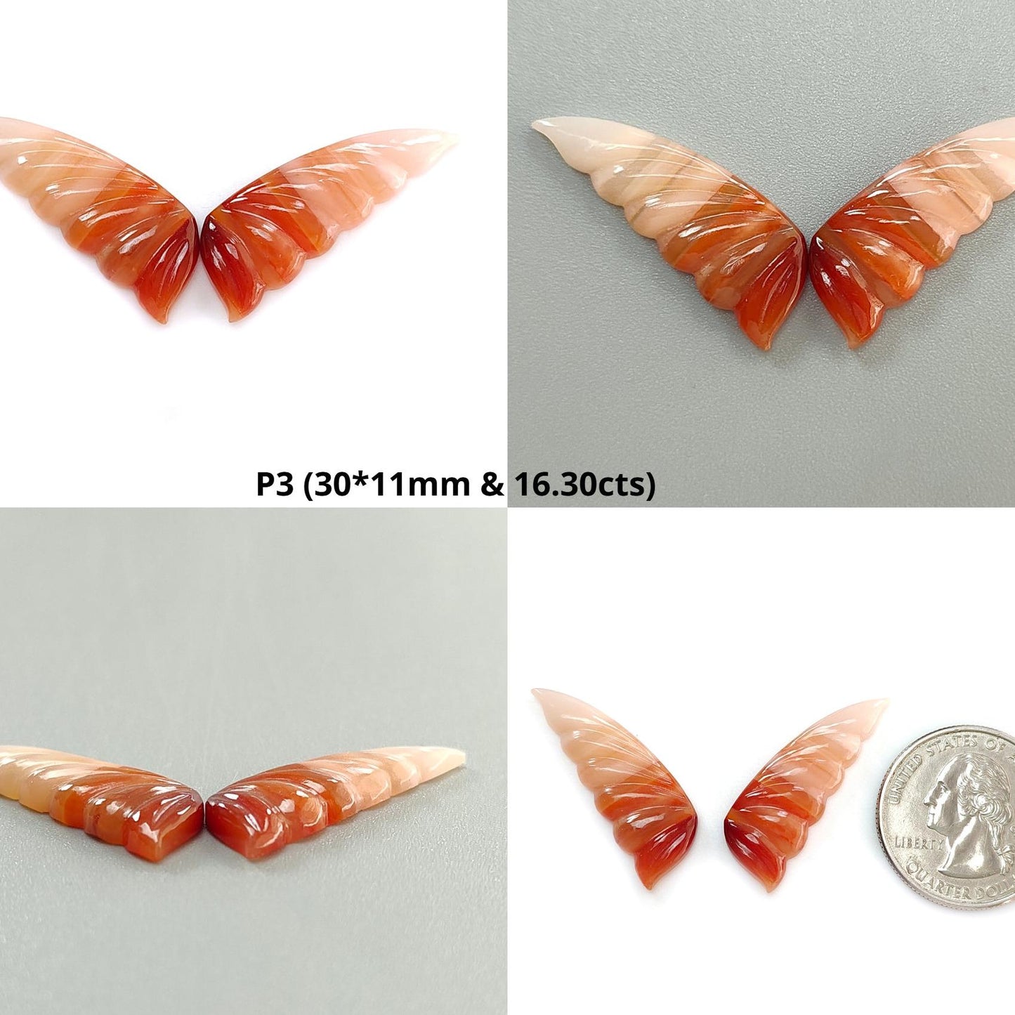 Multi Color Botswana Agate Gemstone Carving: Natural Untreated Bi-Color Agate Hand Carved Sea Shell & Butterfly 1pc, Pair for Jewelry