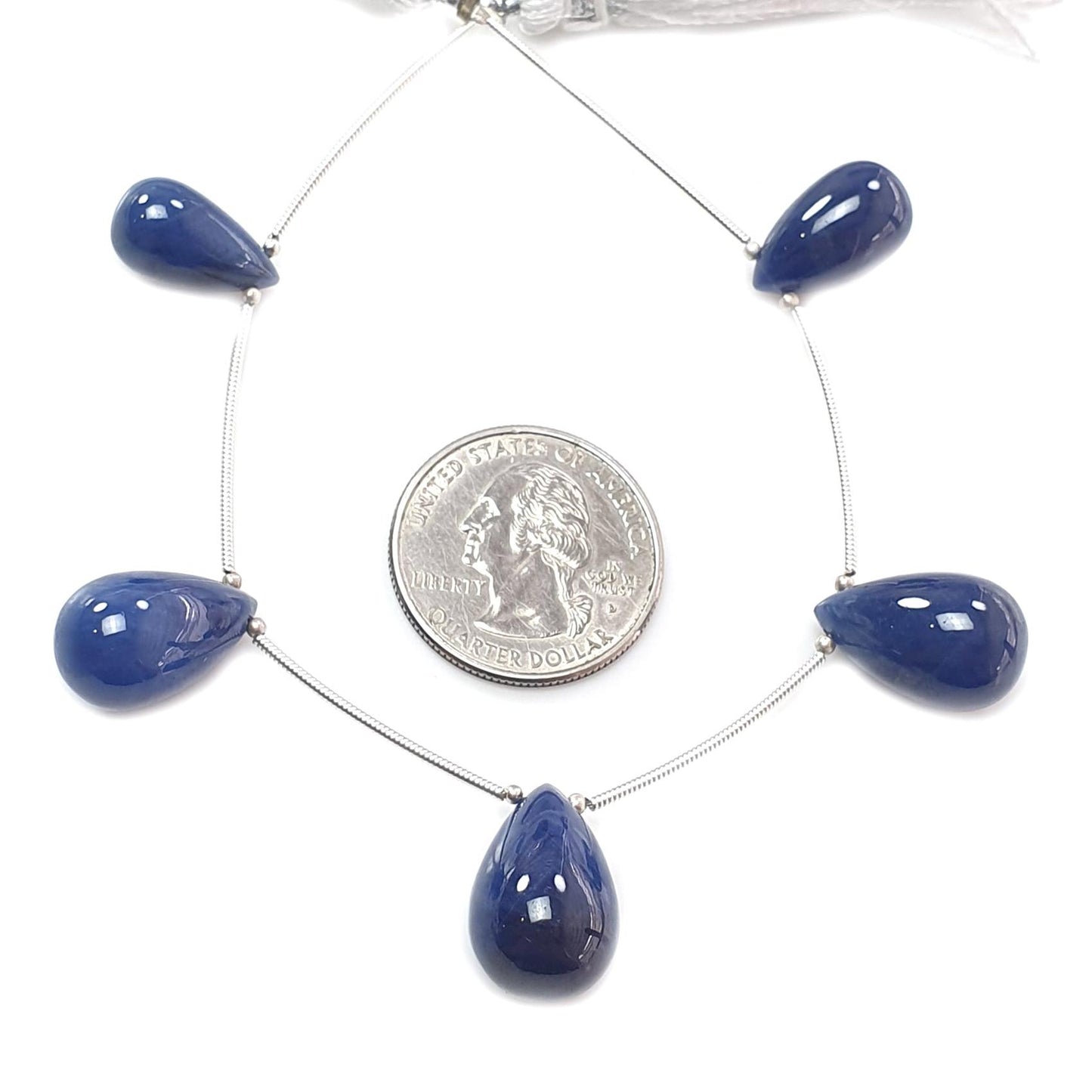 Blue Sapphire Smooth Loose Beads: 96.70cts Natural Untreated Sapphire Plain Teardrops 925 Silver Beads 15mm - 19mm September Birthstone