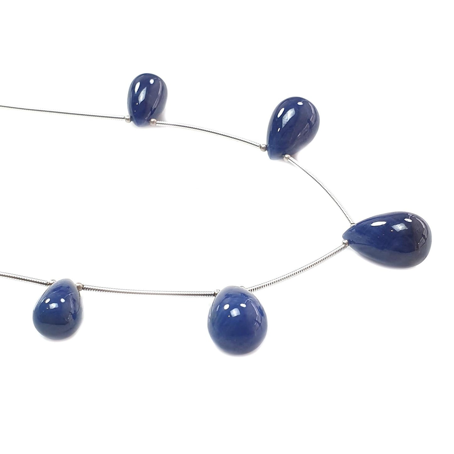 Blue Sapphire Smooth Loose Beads: 96.70cts Natural Untreated Sapphire Plain Teardrops 925 Silver Beads 15mm - 19mm September Birthstone