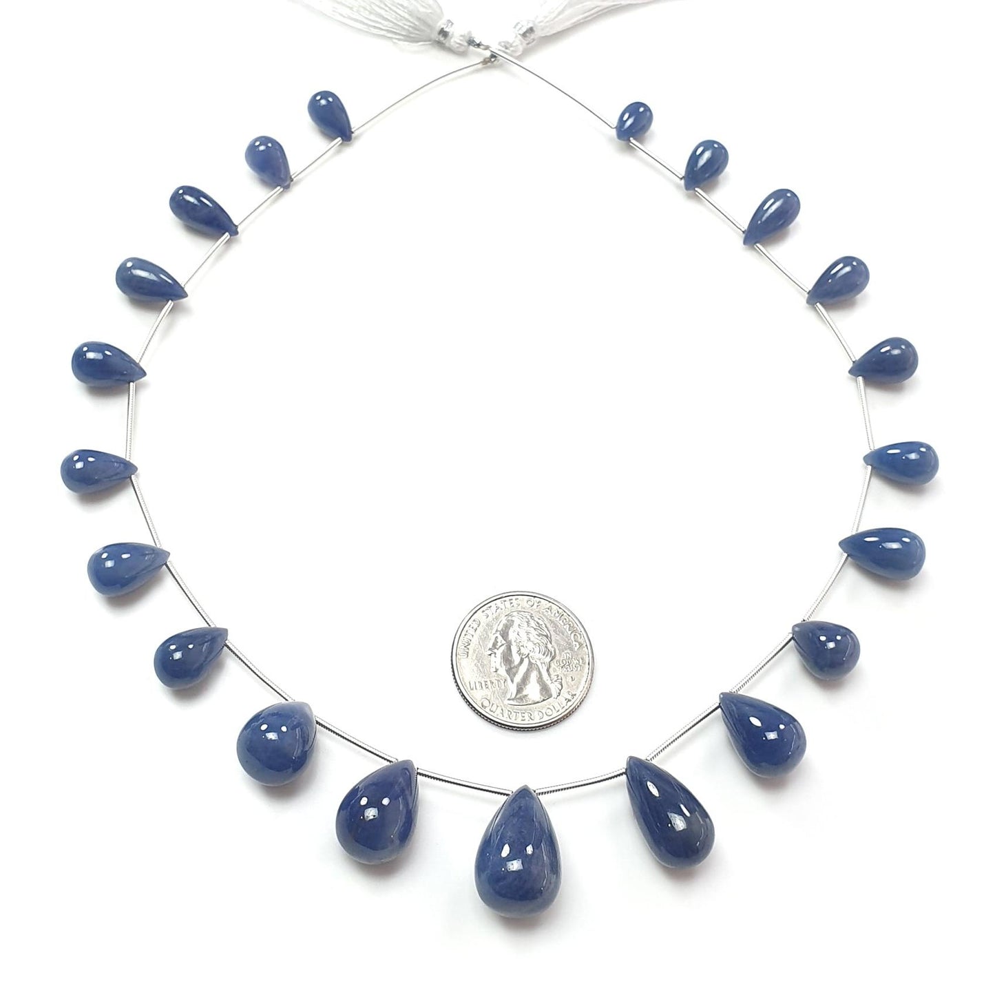 Blue Sapphire Smooth Loose Beads: 256.00cts Natural Untreated Sapphire Plain Teardrops 925 Silver Beads 10mm - 21mm September Birthstone
