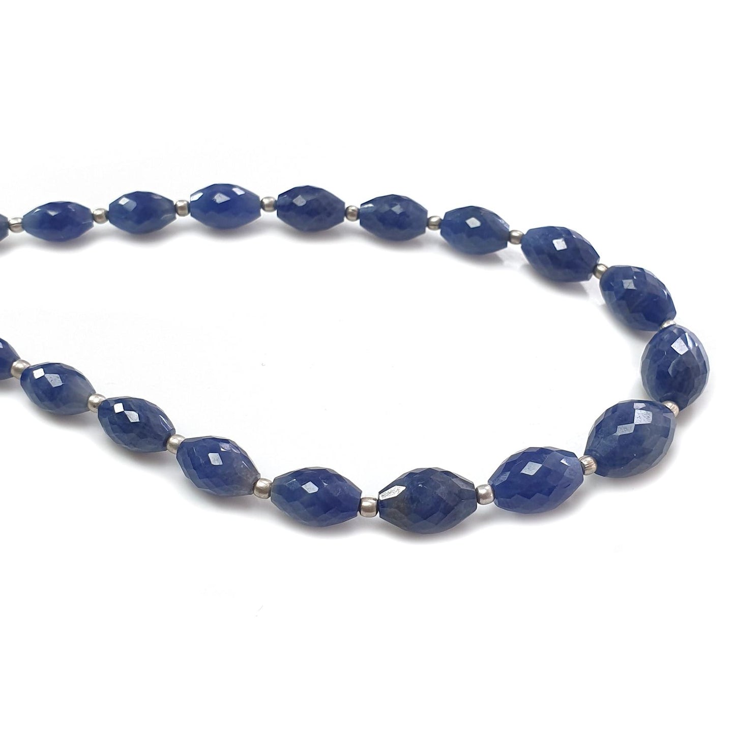 Blue Sapphire Faceted Loose Beads: 77.50cts Natural Untreated Sapphire Checker Cut Fancy Beads 8mm - 11mm 8.5" Strand September Birthstone
