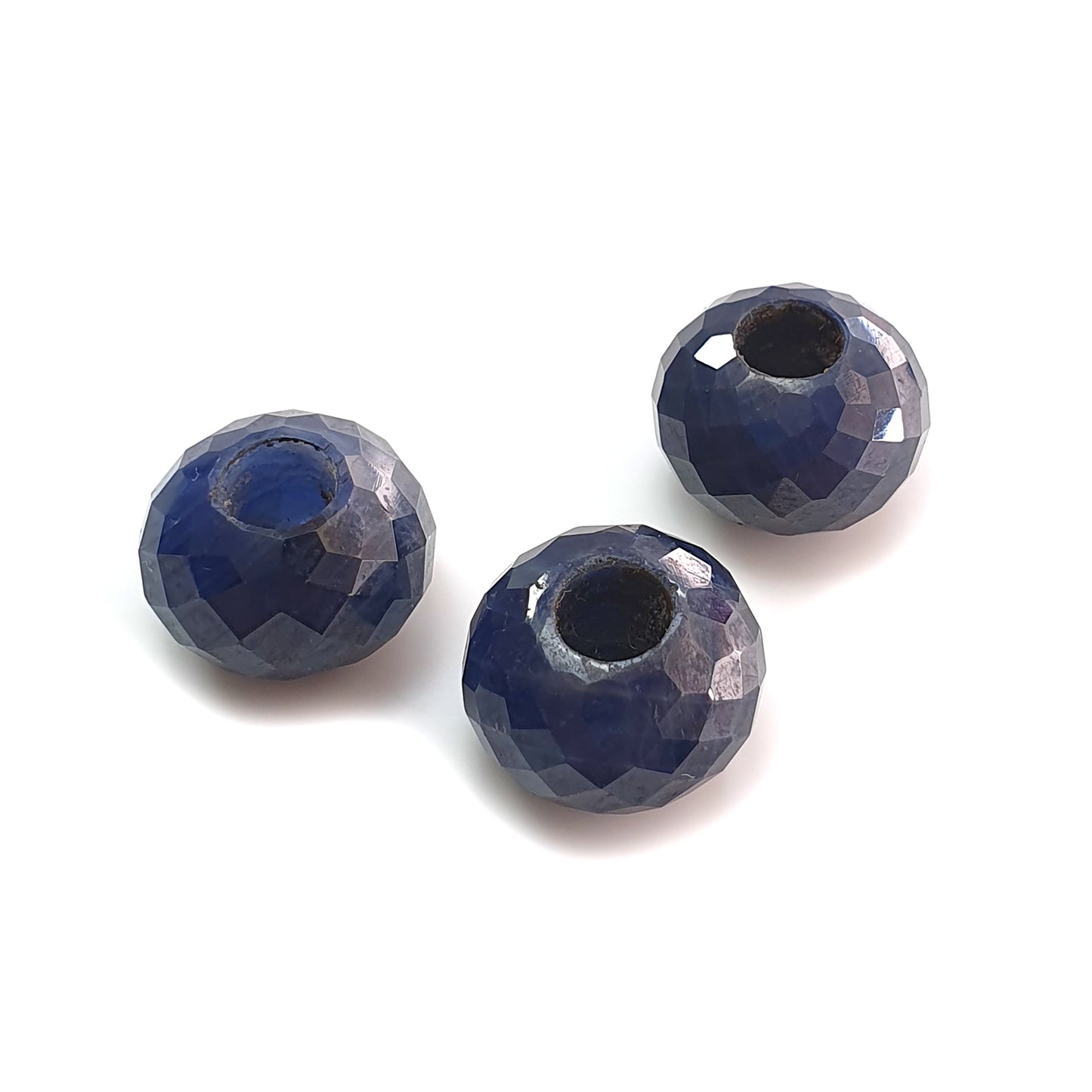 blue sapphire beads round shape checker cut