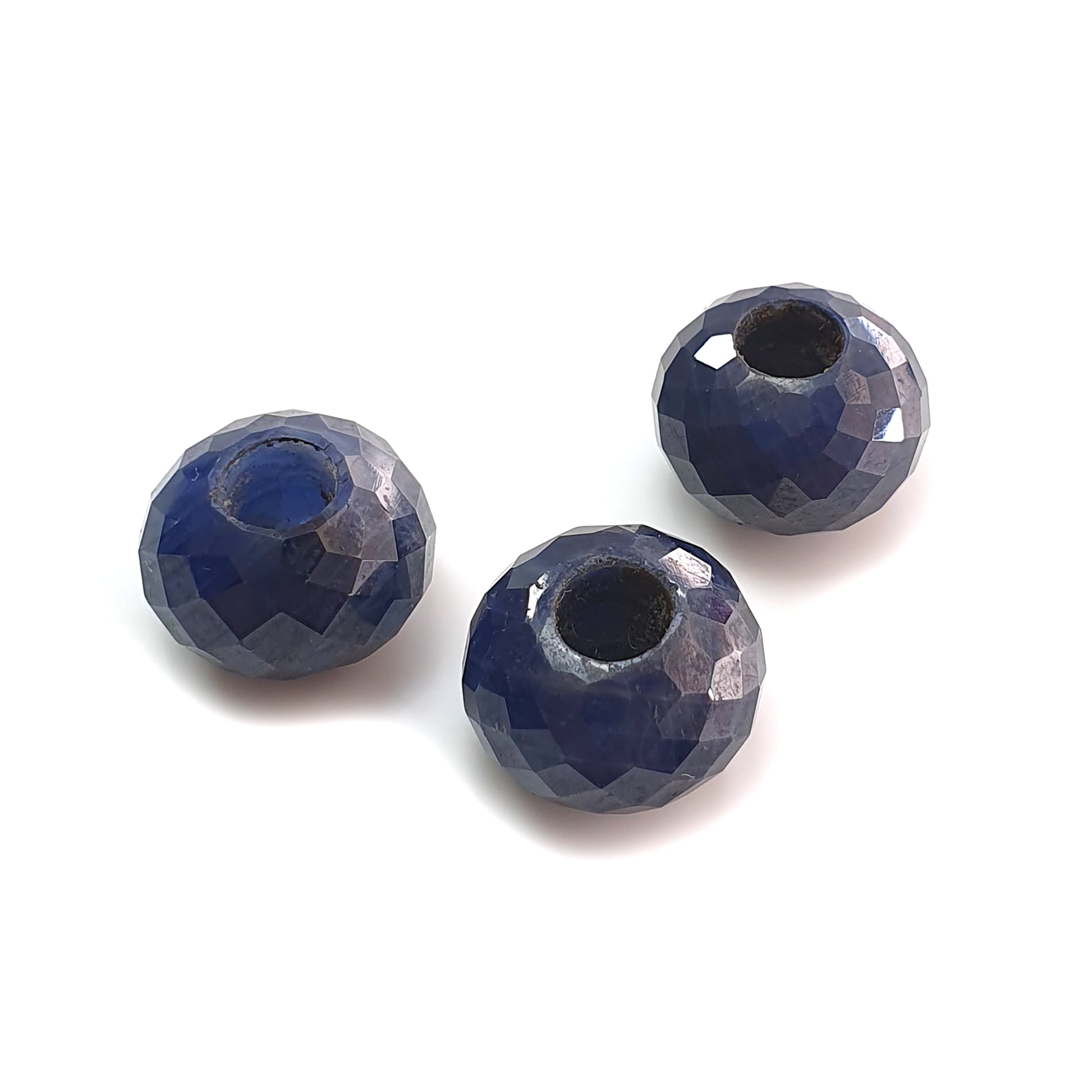 blue sapphire beads round shape checker cut