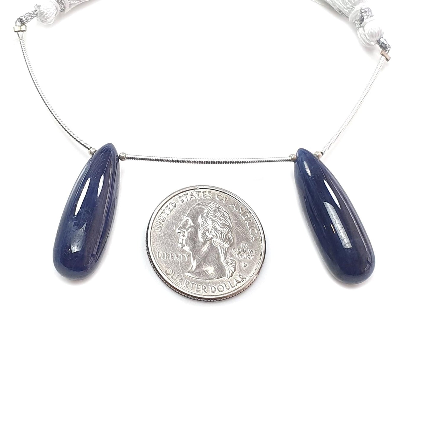 Blue Sapphire Smooth Loose Beads: 66.90cts Natural Untreated Sapphire Plain Teardrops 925 Silver Beads 30mm September Birthstone