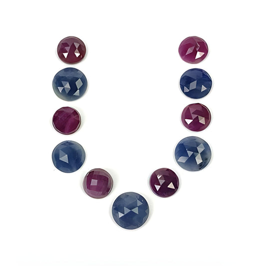 ruby, sapphire round rose cut slices