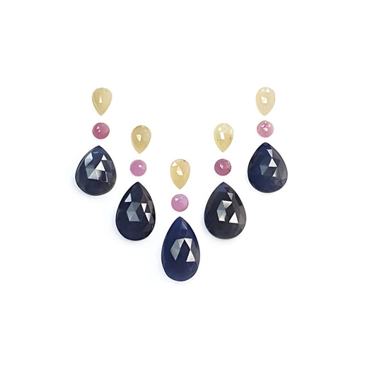 sapphire pear, round rose cut