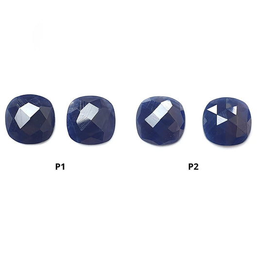 Blue Sapphire Gemstone Checker Cut: Natural Untreated Unheated Sapphire Cushion Shape Pair for Jewelry September Birthstone