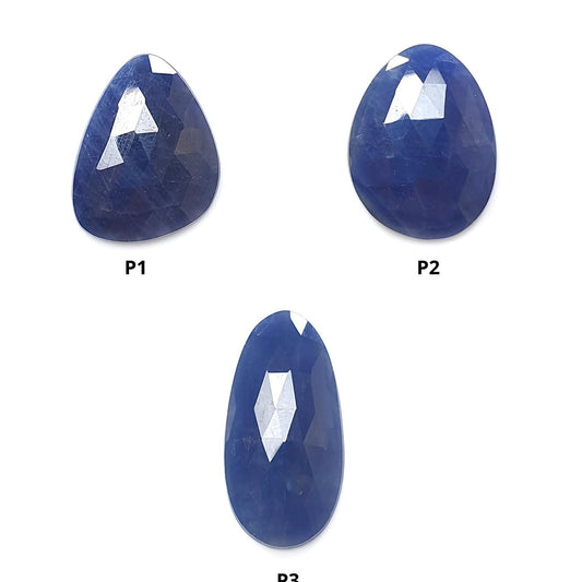 Blue Sapphire Gemstone Rose Cut Slices: Natural Untreated Unheated Sapphire Faceted Fancy Shape 1pc for Jewelry September Birthstone