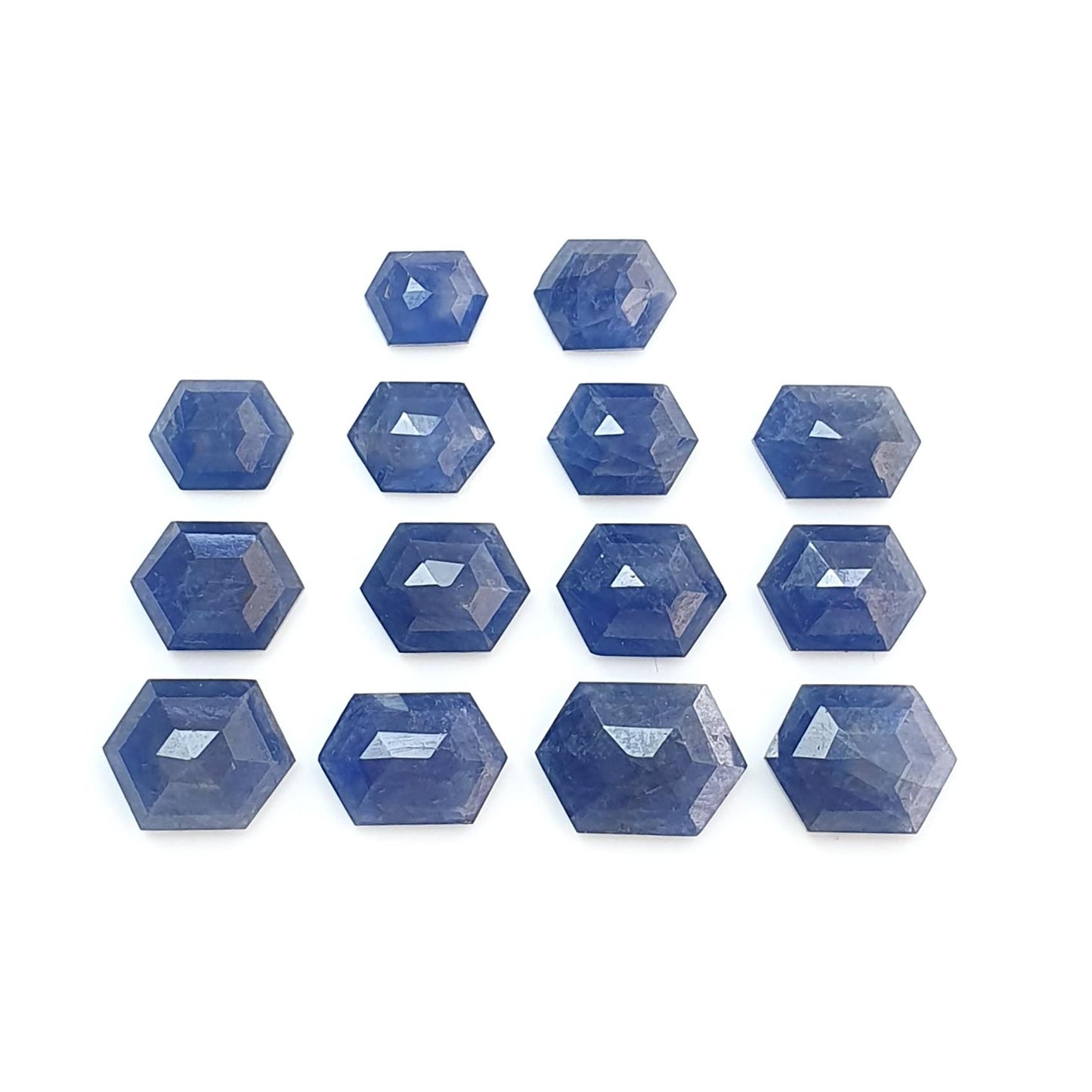 Blue Sapphire Gemstone Step Cut: 28.50cts Natural Untreated Sapphire Hexagon Shape Faceted 7*5mm - 11.5*8mm 14pcs Lot September Birthstone
