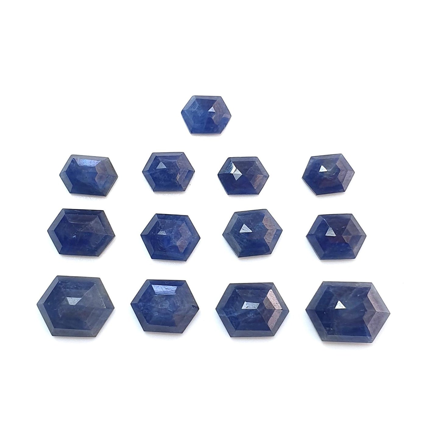 Blue Sapphire Gemstone Step Cut: 35.60cts Natural Untreated Sapphire Hexagon Shape Faceted 8*6mm - 12.5*9mm 13pcs Lot September Birthstone
