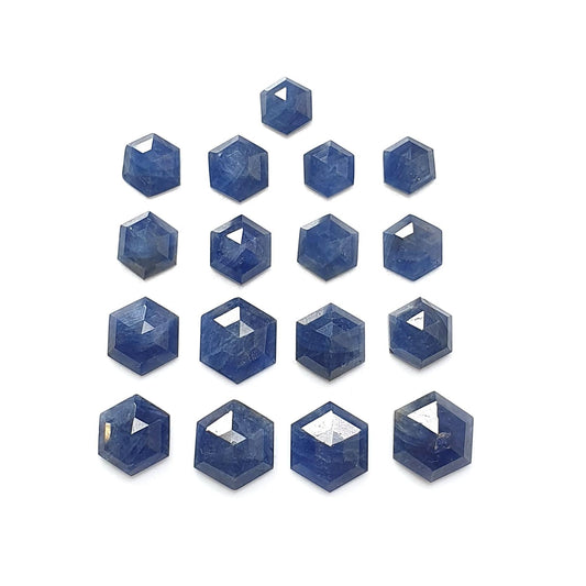 Blue Sapphire Gemstone Step Cut: 37.40cts Natural Untreated Sapphire Hexagon Shape Faceted 6*7mm - 10*9mm 17pcs Lot September Birthstone