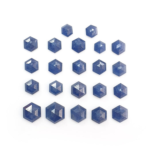Blue Sapphire Gemstone Step Cut: 43.50cts Natural Untreated Sapphire Hexagon Shape Faceted 7*6mm - 11*10mm 22pcs Lot September Birthstone