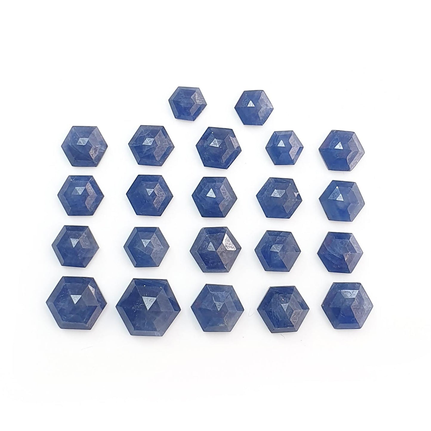 Blue Sapphire Gemstone Step Cut: 43.50cts Natural Untreated Sapphire Hexagon Shape Faceted 7*6mm - 11*10mm 22pcs Lot September Birthstone