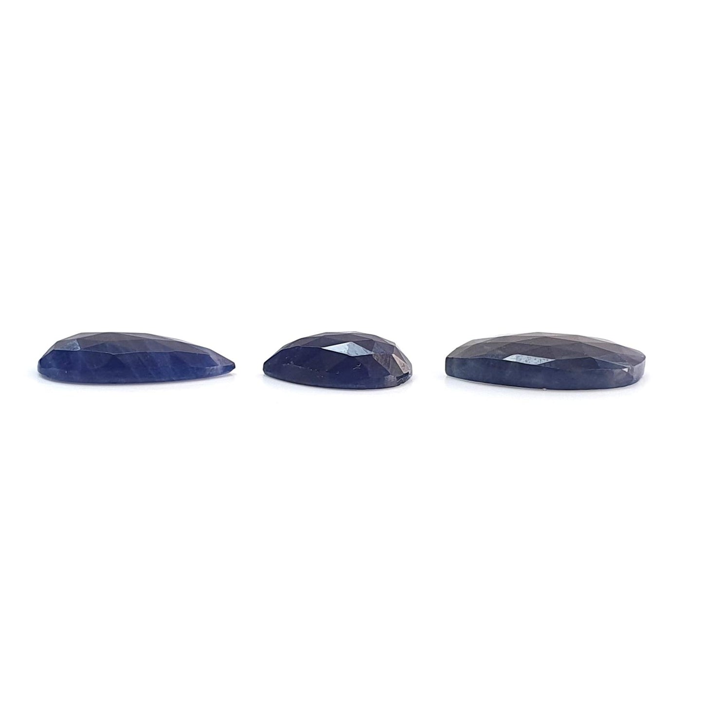 Blue Sapphire Gemstone Rose Cut Slices: Natural Untreated Unheated Sapphire Pear, Cushion Shape 3pcs Set for Jewelry September Birthstone
