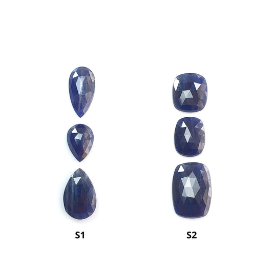 Blue Sapphire Gemstone Rose Cut Slices: Natural Untreated Unheated Sapphire Pear, Cushion Shape 3pcs Set for Jewelry September Birthstone