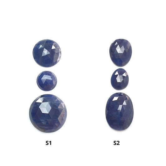 Blue Sapphire Gemstone Rose Cut Slices: Natural Untreated Unheated Sapphire Round, Oval Shape 3pcs Set for Jewelry September Birthstone