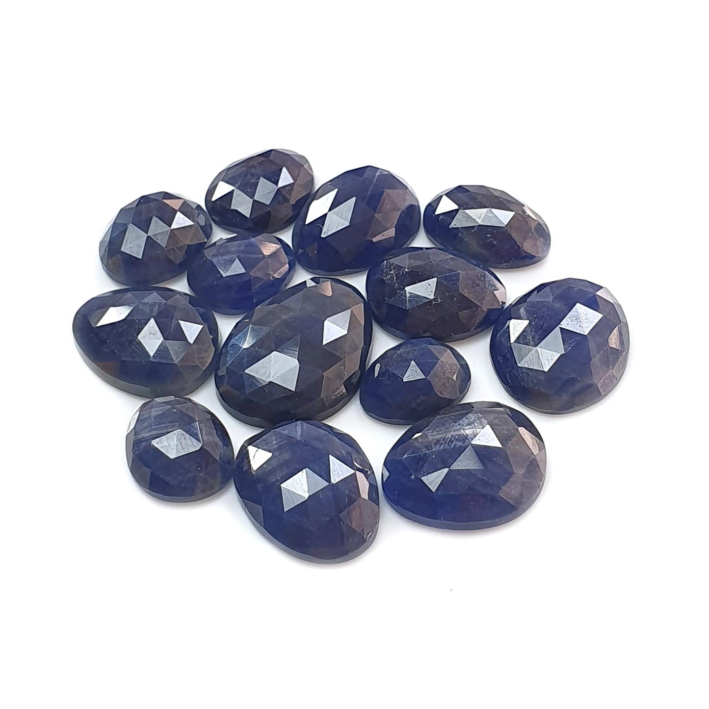 Blue, Pink Sapphire Gemstone Rose Cut Slices: Natural Untreated Unheated Sapphire Fancy Shape Faceted Lots for Jewelry September Birthstone