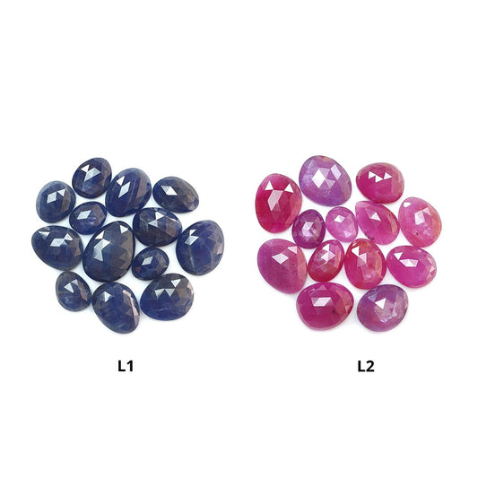Blue, Pink Sapphire Gemstone Rose Cut Slices: Natural Untreated Unheated Sapphire Fancy Shape Faceted Lots for Jewelry September Birthstone