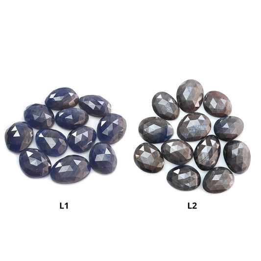 Blue, Silver Gray Sapphire Gemstone Rose Cut Slices: Natural Untreated Sapphire Fancy Shape Faceted Lots for Jewelry September Birthstone
