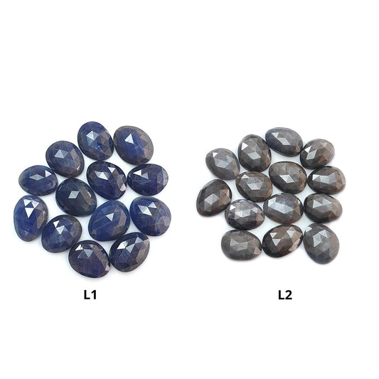Blue, Silver Gray Sapphire Gemstone Rose Cut Slices: Natural Untreated Sapphire Fancy Shape Faceted Lots for Jewelry September Birthstone