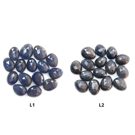 Blue, Silver Gray Sapphire Gemstone Rose Cut Slices: Natural Untreated Sapphire Fancy Shape Faceted Lots for Jewelry September Birthstone
