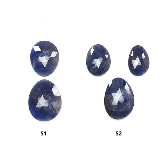 Blue Sapphire Gemstone Rose Cut Slices: Natural Untreated Unheated Sapphire Fancy Shape 2pcs, 3pcs Set for Jewelry September Birthstone