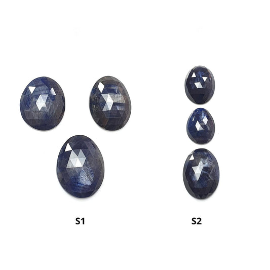 Blue Sapphire Gemstone Rose Cut Slices: Natural Untreated Unheated Sapphire Fancy Shape 3pcs Set for Jewelry September Birthstone