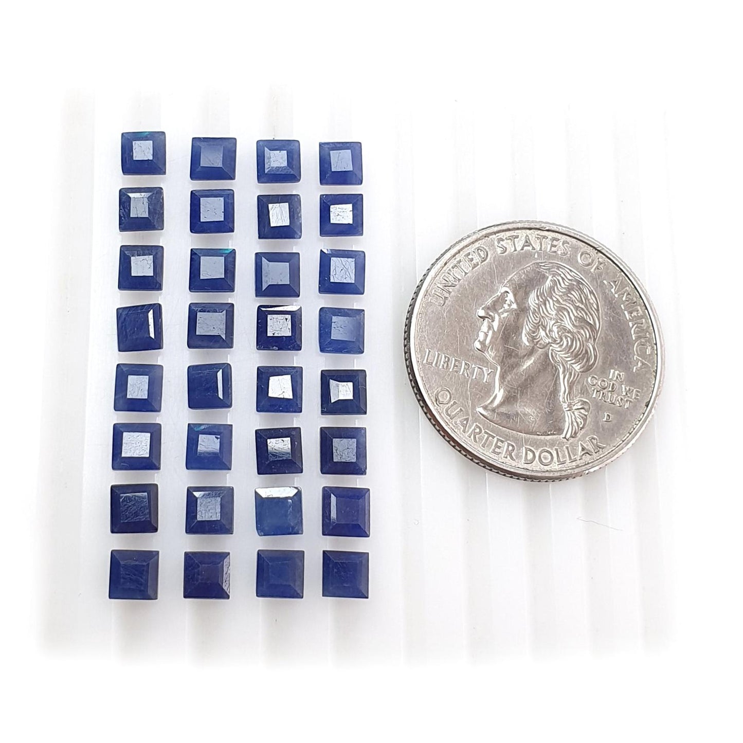 Blue Sapphire Gemstone Faceted Cut: 17.50cts Natural Untreated Sapphire Square Shape Faceted 4mm 32pcs Lot September Birthstone