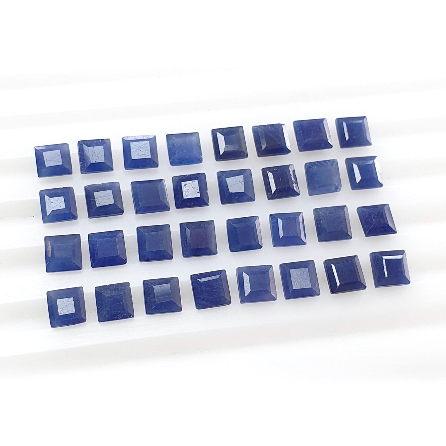 Blue Sapphire Gemstone Faceted Cut: 17.50cts Natural Untreated Sapphire Square Shape Faceted 4mm 32pcs Lot September Birthstone