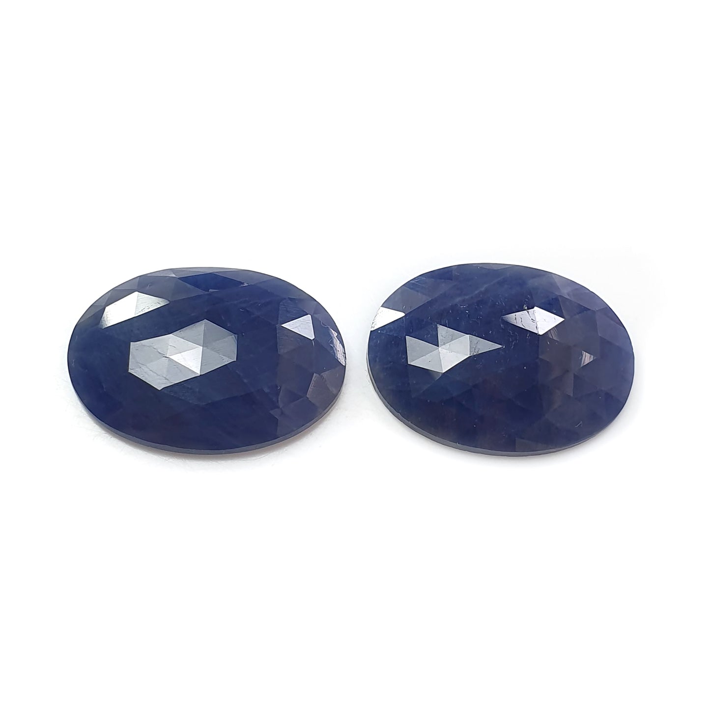 Blue Sapphire Faceted Rose Cut Slices: 46.50cts Natural Untreated Unheated Sapphire Oval Shape 2pcs For Jewelry 25.5*18mm - 25*19mm