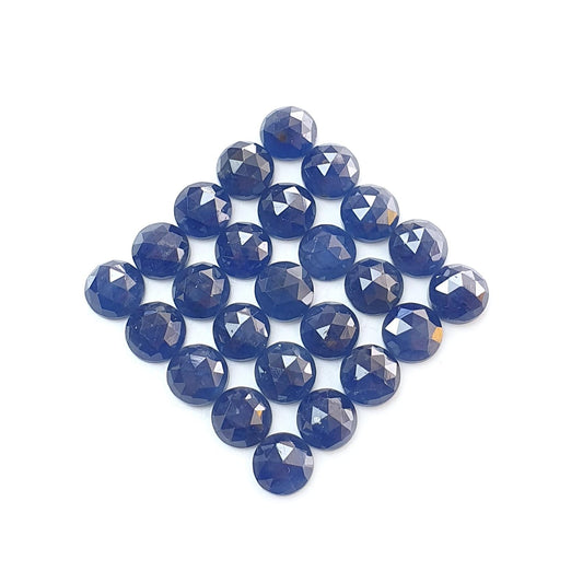 Blue Sapphire Gemstone Rose Cut Slices: 30.60cts Natural Untreated Sapphire Round Shape Faceted 6mm 25pcs Lot September Birthstone