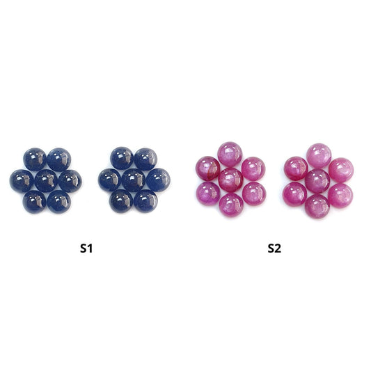 Ruby, Blue Sapphire Gemstone Cabochon: Natural Untreated Unheated Purple Ruby, Sapphire Round Shape Cabochon 7mm 14pcs Sets for Jewelry