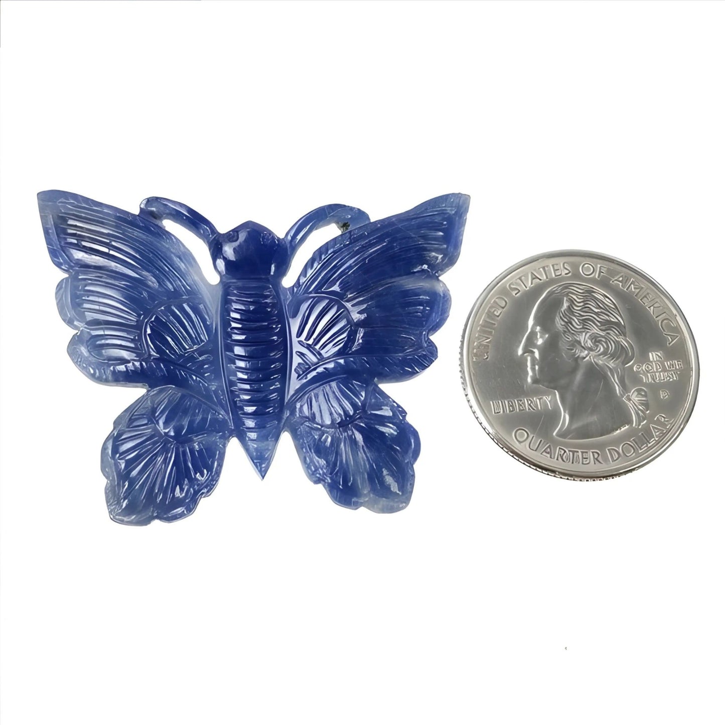 42.50cts Blue Sapphire Gemstone Natural Untreated Carving Butterfly Shape 35*45mm 1pc for Jewelry